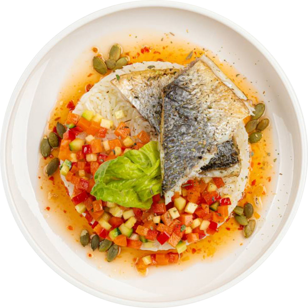 Дорадо с рисом Басмати и сладким перцем чили